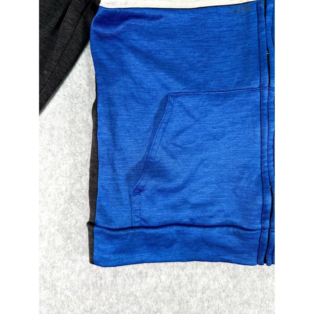 Adidas Jacket Boys 6 Black Blue Colorblock Kangaroo Pockets Long Sleeve Full Zip